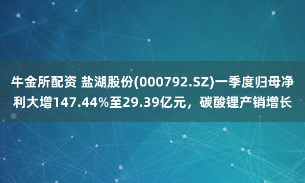 牛金所配资 盐湖股份(000792.SZ)一季度归母净利大增147.44%至29.39亿元，碳酸锂产销增长